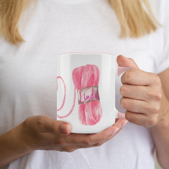 Personalized White & Pink Knit Love Mug Knitting Lovers All You Knit is Love - Picture 3 of 7